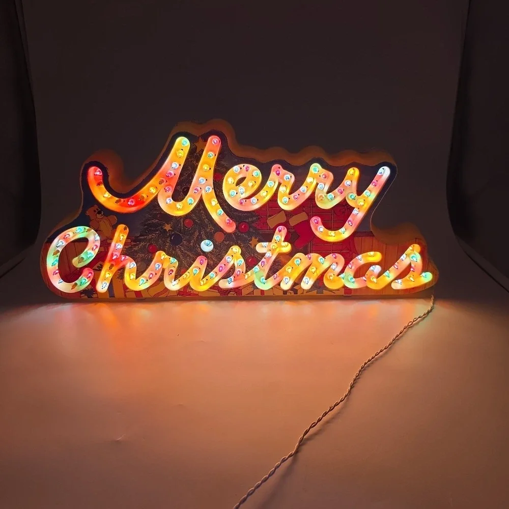 Vintage 1992 Holiday Glow Merry Christmas Lighted Sign 144 Lights 8 functions